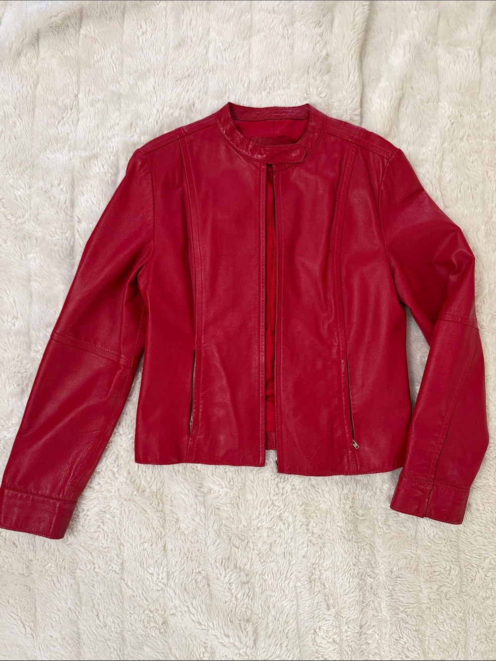 Red Women's Leather Zip-Front Jacket